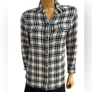 Madewell 100% Cotton Black White Plaid Flannel Button Down Shirt Size XS